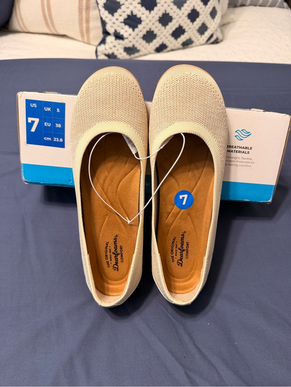 Original Comfort by Dearfoams Knit Ballet Flats Beige Size 7 NWT